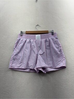 Pink Rose Women's Large Shorts Pink Striped Elastic Waist
